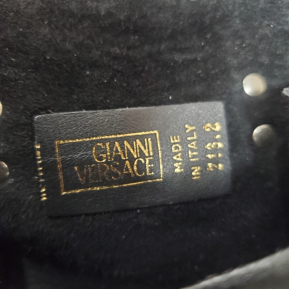Vintage Gianni Versace Mini Belt Bag Black Stud Italy Medusa Sunburst Leather - Picture 10 of 11